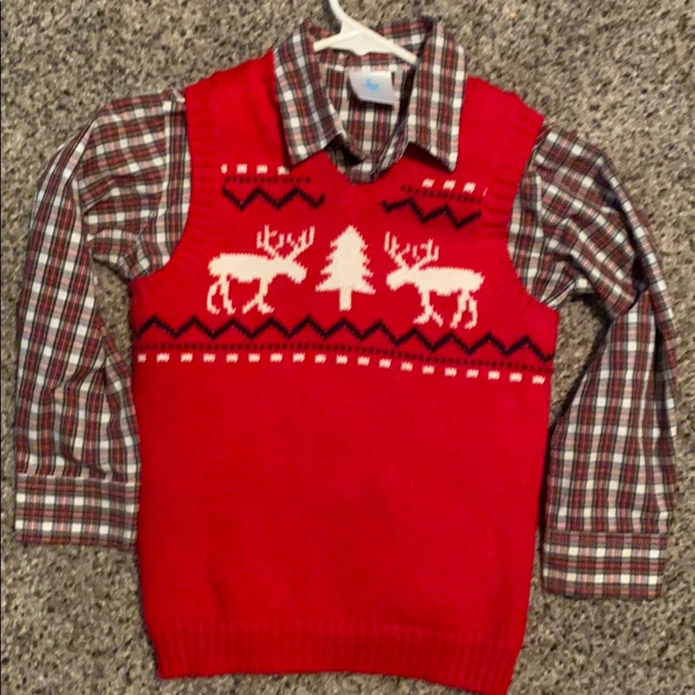 Boys size 5 shirt and Christmas sweater
